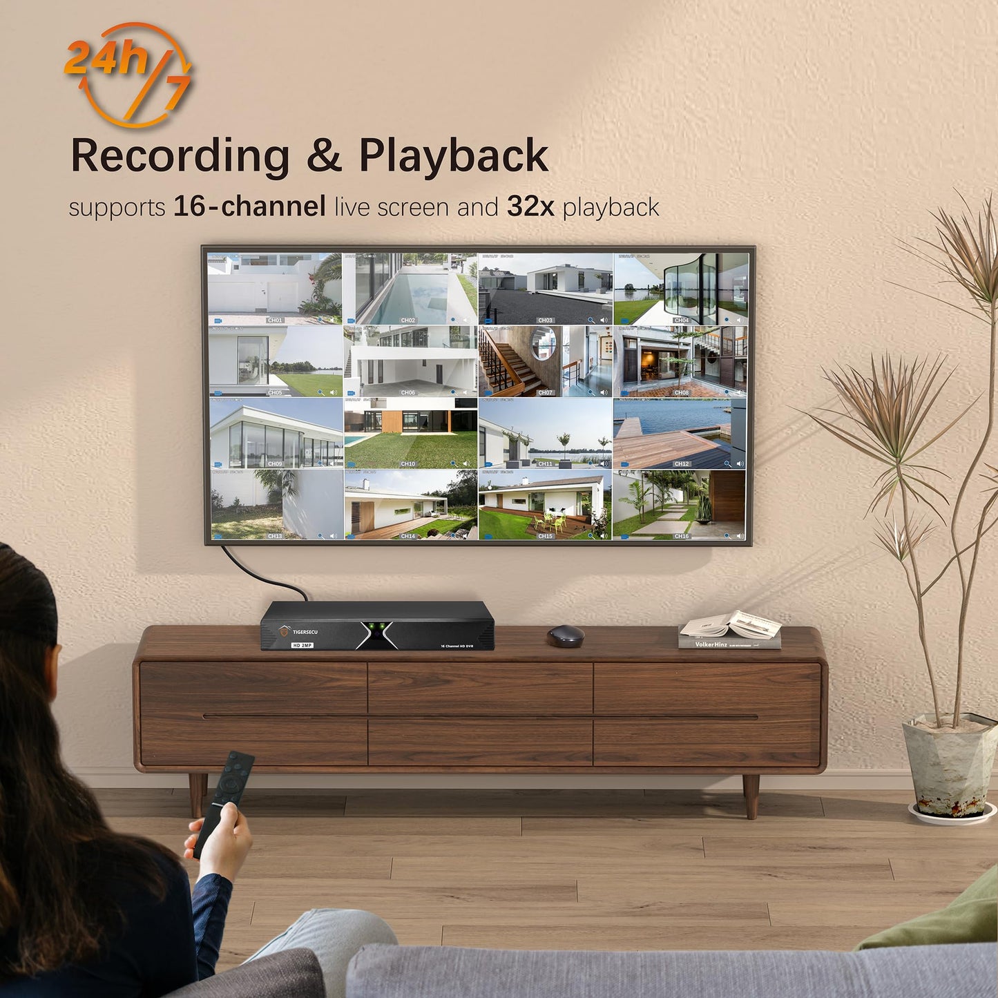 TIGERSECU Super HD 1080P 16 Channel DVR Security Recorder with 4TB Hard Drive, Hybrid 6-in-1 CCTV DVR Recorder Compatible with 2MP and 5MP TVI, AHD, CVI, Analog, RS485 PTZ and IP Cameras