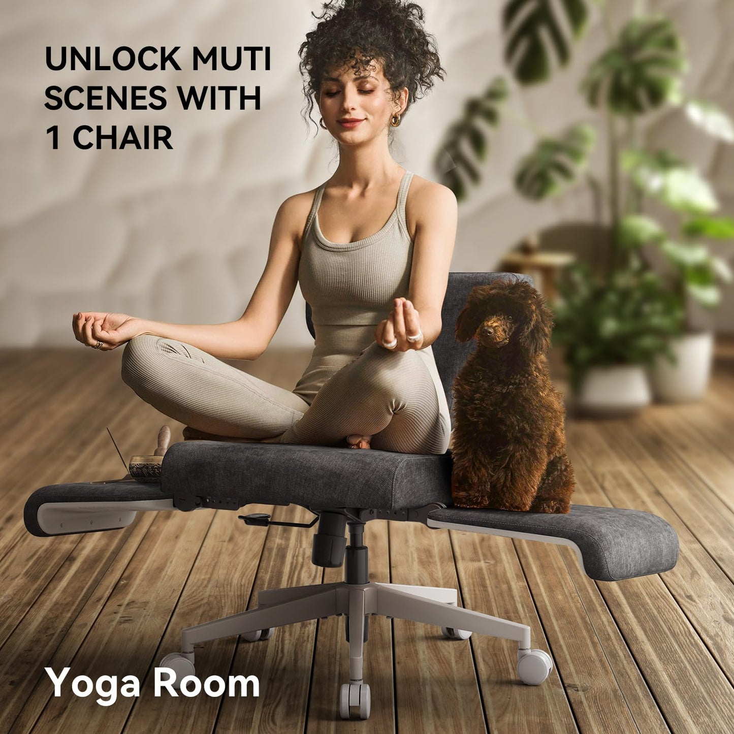 Newtral Freedom-X Criss Cross Chair with Wheels & Amrests- Cross Legged Office Chair with Laptop Tray, Multi-Position Recliner Chair, Adjustable Ergonomic Chair, Relax, Work from Home