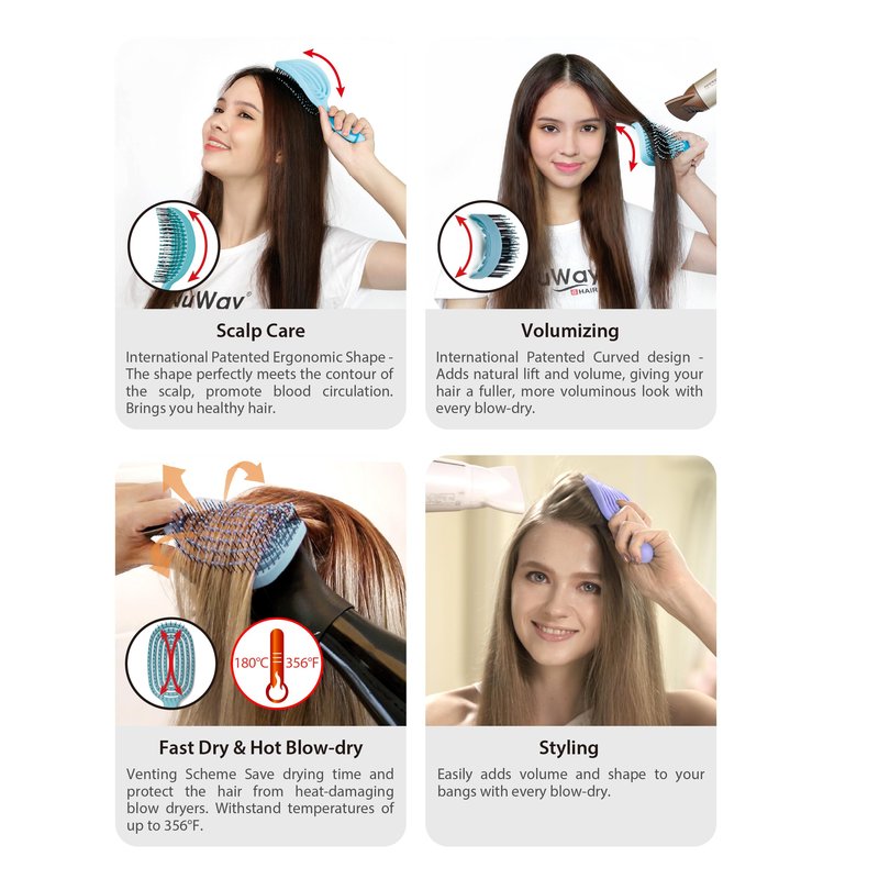 NuWay® DoubleC® Pro Professional Detangling Hair Brush – Patented Double Curve Scalp Care Brush for Gentle Detangling, Blow-Dry Styling & Wet or Dry Hair (Iron Black)