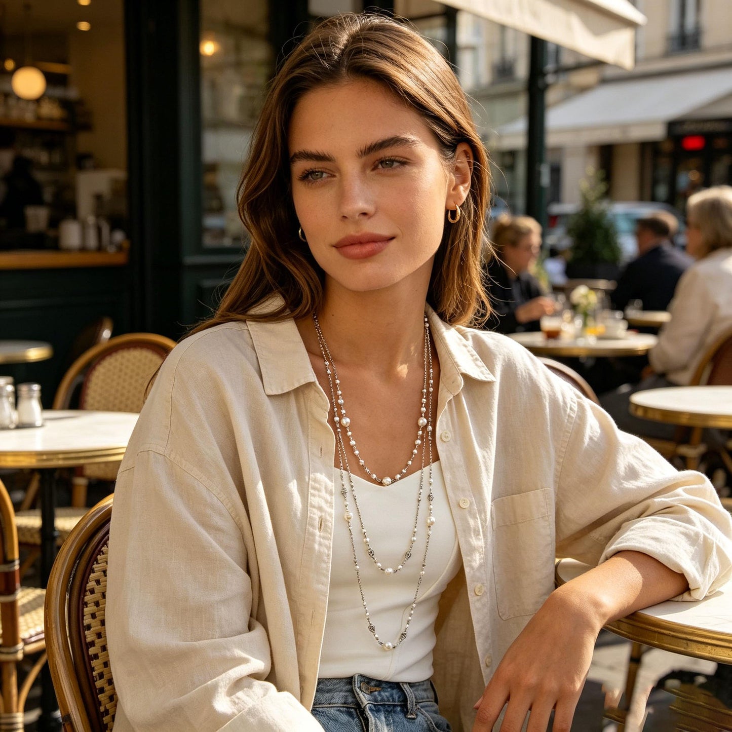 Long Pearl Necklaces for Women Pearl Long Chain Necklace Dainty Gold And Long Pearl Necklaces Layered Pearl Necklace Statement Sweater Strand Chain Jewelry (Silver2Pcs)