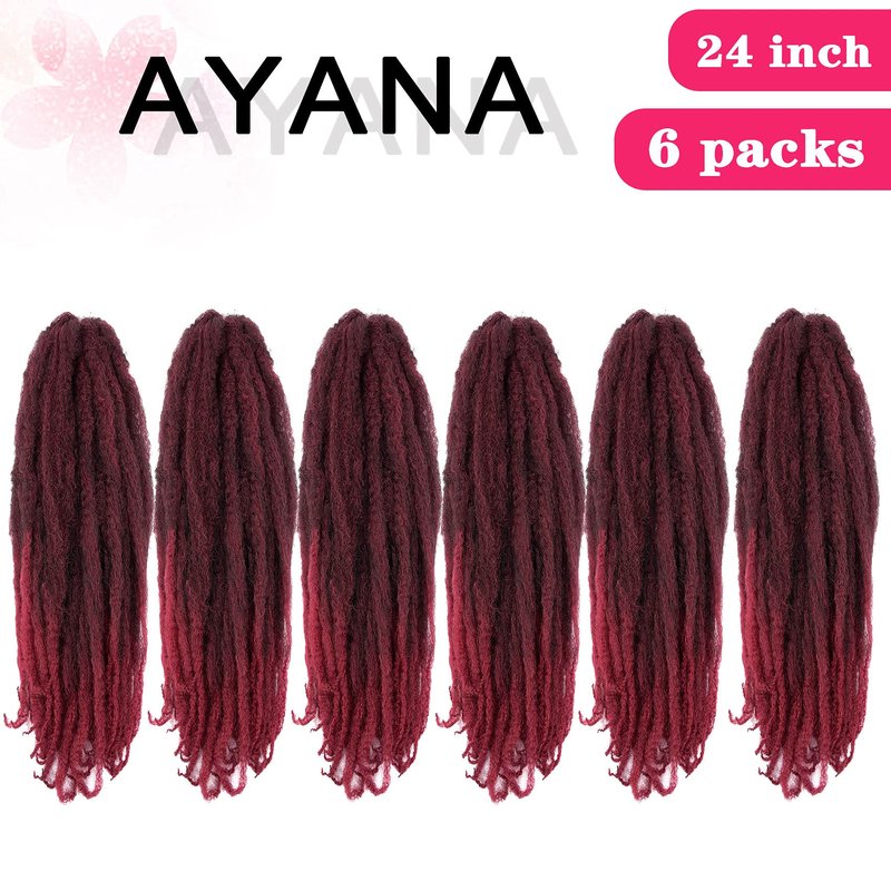 Ayana Marley Hair 6 Packs Twist Braiding Hair For Faux Locs Crochet Hair 24 Inch Long Afro Synthetic Hair Extensions (24inch, TBUG)