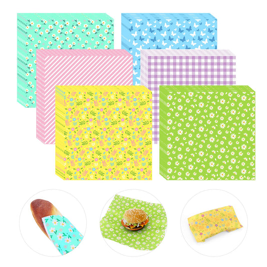 240Pcs Wax Paper Dry Waxed Deli Paper Sheets 12x12 inch Sandwich Wrap Paper Floral Parchment Sheets Basket Liner Food Paper Sheets for Carnival Home Kitchen Picnic Spring Summer Tea Party Favors