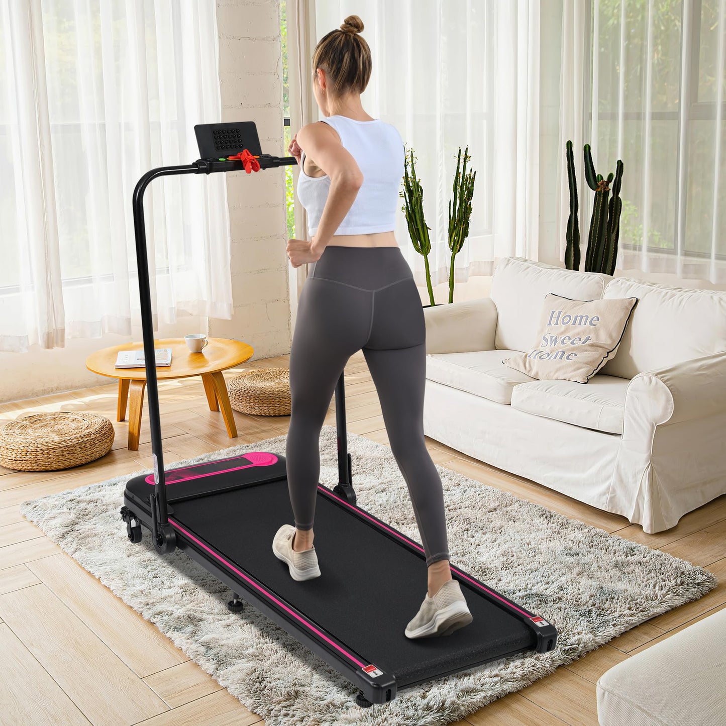 Merax Walking Pad with Handle Bar, Foldable Treadmills for Home Small Space, 7.5 Mph Incline Walking Pad with Safety Handle, Walking Running Exercise Equipment, Remote Control &Armrest Button Control