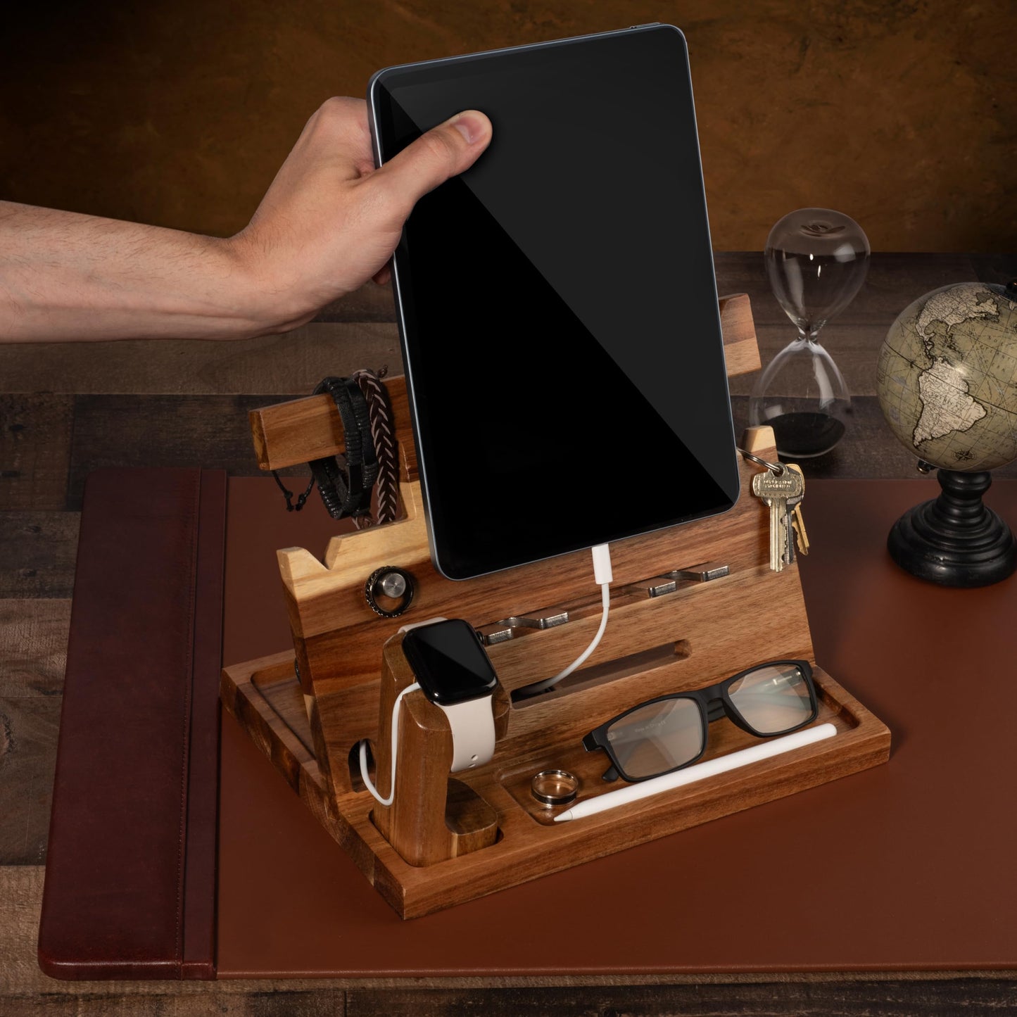 Orchers Wood Phone Docking Station for Men, Nightstand Organizer, Gifts for Him from Daughter Son Wife, Christmas Anniversary Birthday Gift Ideas for Husband Him