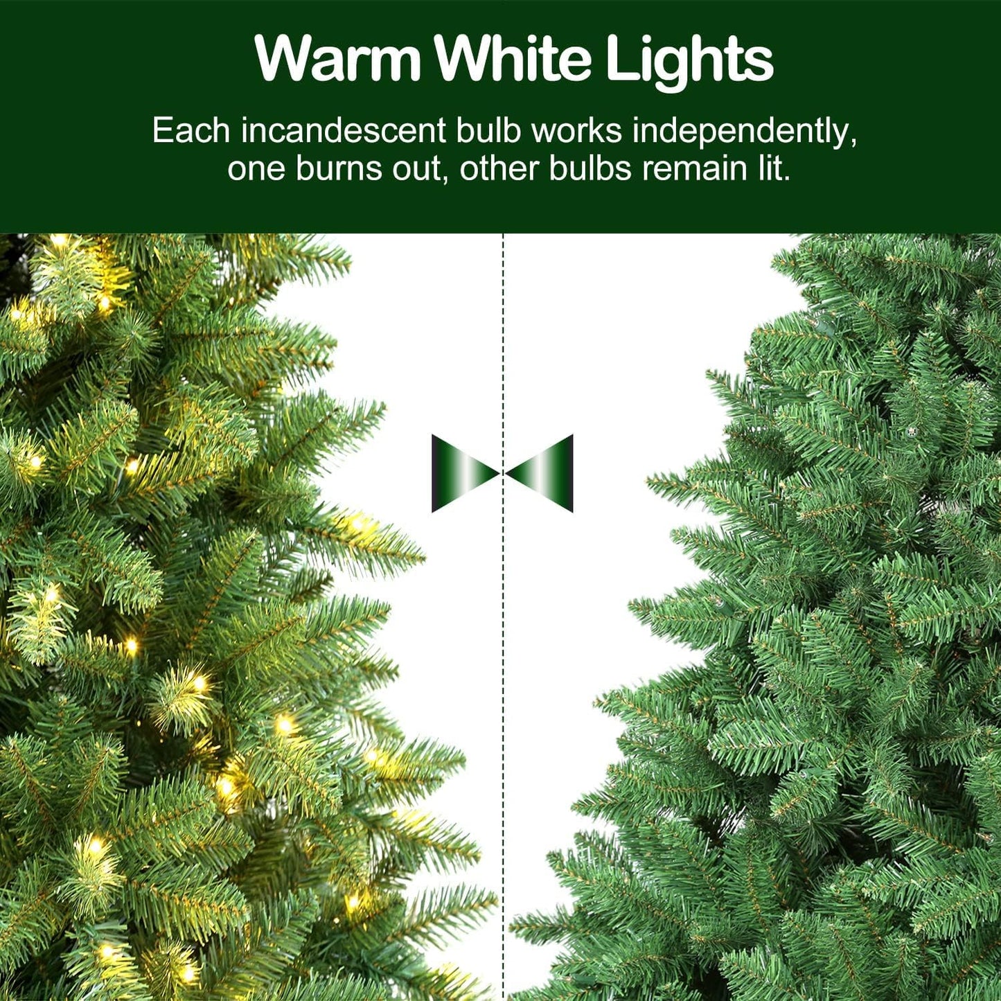 Hykolity 7.5 ft Prelit Christmas Tree, Artificial Christmas Tree with 450 Warm White Lights, 1450 Branch Tips, Metal Stand and Hinged Branches