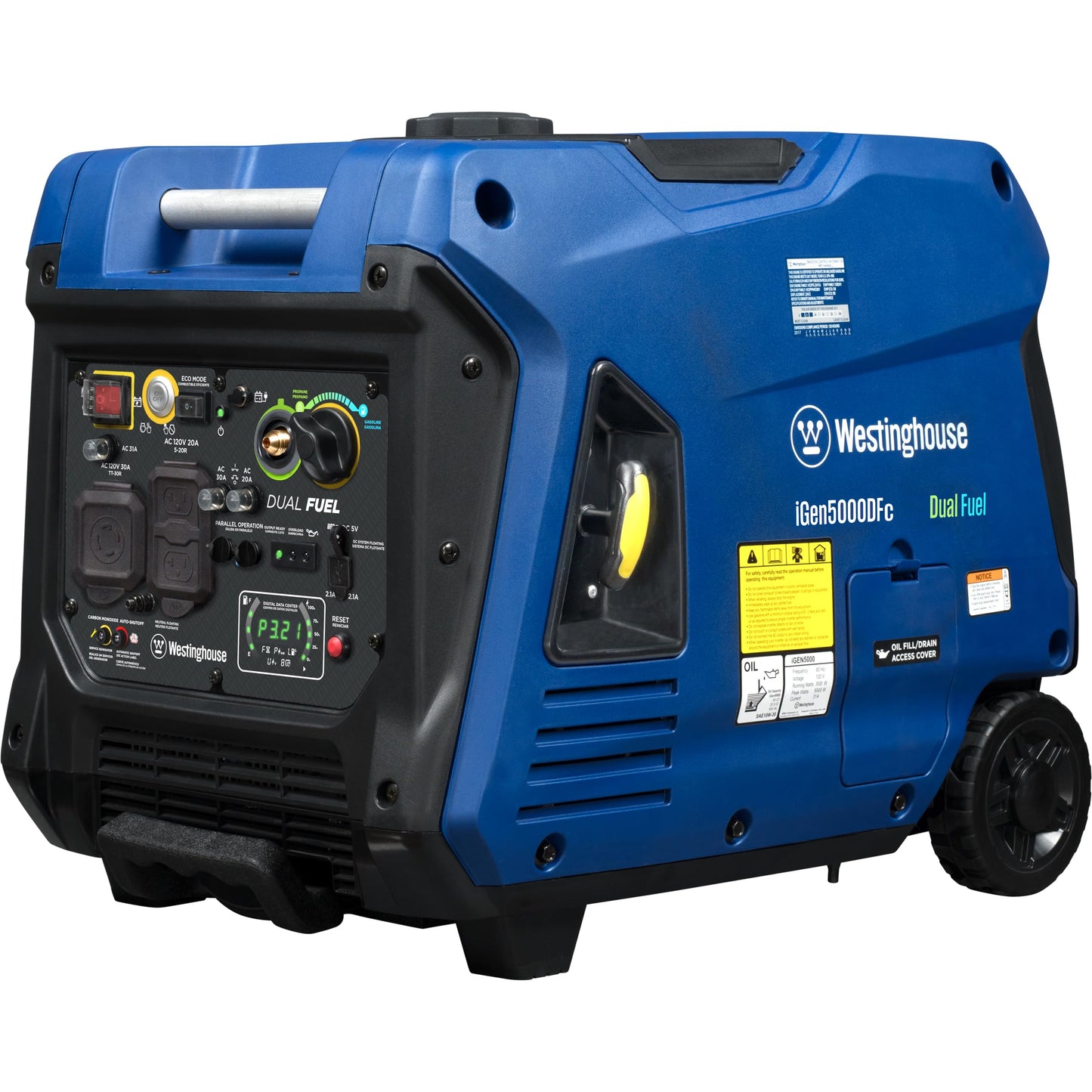 Westinghouse 5000 Peak Watt Super Quiet Dual Fuel Portable Inverter Generator, Remote Electric Start, Gas & Propane Powered, RV Ready, CO Sensor, Parallel Capable