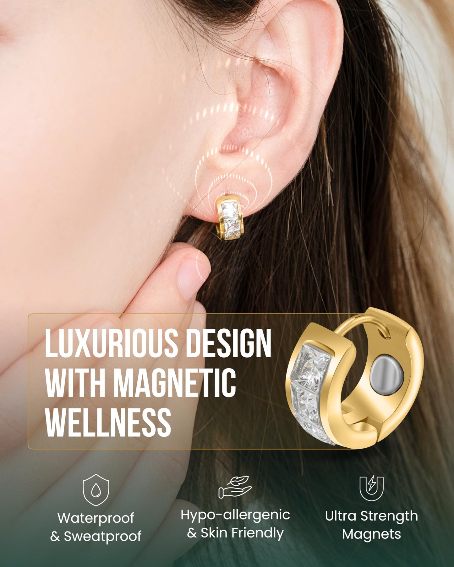 MagnetRX Magnetic Earrings for Women – Premium Magnetotherapy Lymphatic Earring Crystal Stainless Steel – Womens Lymphvity Magnetic Therapy Acupressure Earrings (Crystal Gold)