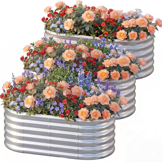 AHEONLAR 3 Pack 4×2×1.5ft Galvanized Raised Garden Bed Outdoor, Sturdy Planter Boxes for Vegetables, Fruits, Flowers and Plants, Easy Assembly, Silver