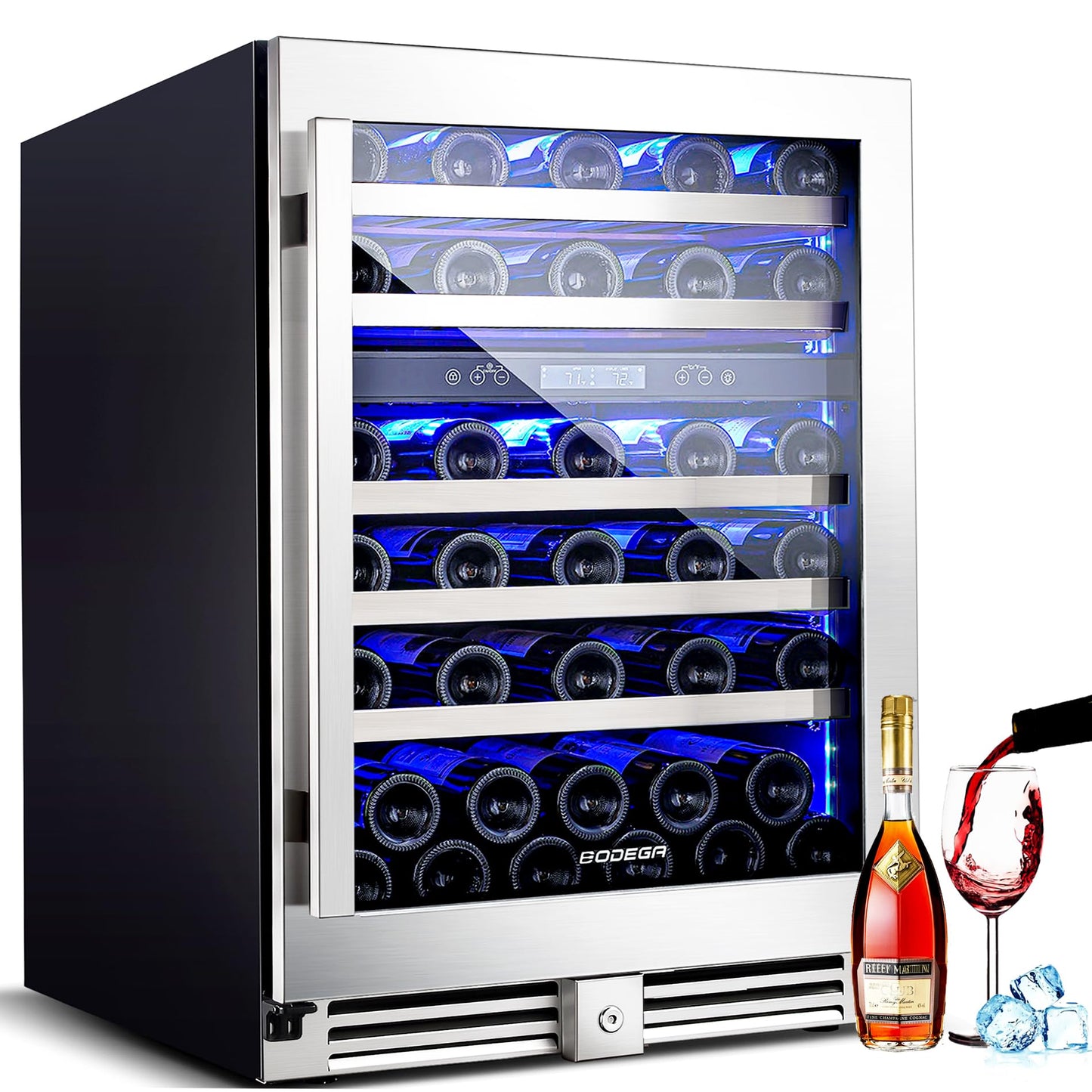 BODEGA 24 Inch Dual Zone Wine Cooler, 56 Bottle Wine Refrigerator, Built-In or Freestanding Wine Fridge, Fast & Quiet Cooling for Red, White, Sparkling Wines.