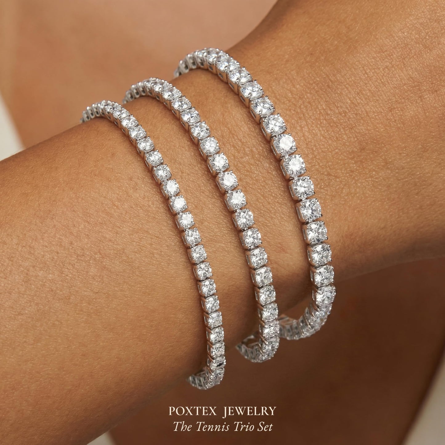 Poxtex Sterling Silver Tennis Bracelet for Women Stack, Trendy Silver Diamond Classic Bracelets Jewelry Set, Women Fashion Accessories for Watch Band