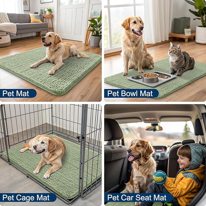 Smiry Dog Door Mat for Muddy Paws 59x35, Absorbs Moisture and Dirt Doormat, Non-Slip Washable Quick Dry Chenille Front Door Mat Indoor Entrance, Entryway Carpet for Inside Floor, Sage Green
