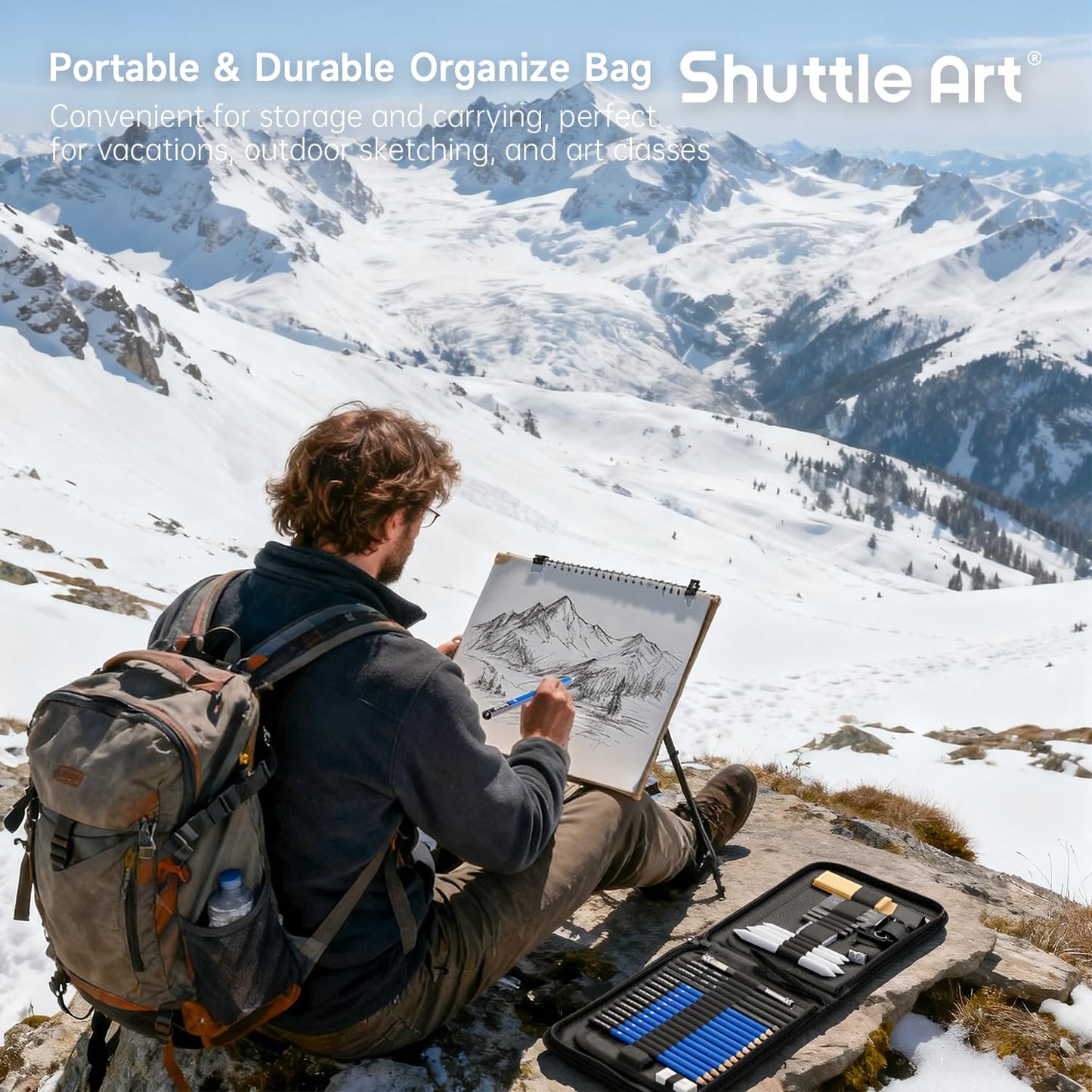 Shuttle Art Sketching and Drawing Pencils Set, 37-Piece Professional Sketch Pencils Set in Zipper Carry Case, Drawing Kit Art Supplies with Graphite Charcoal Sticks Tool Sketch book for Adults Kids
