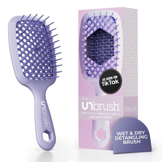 FHI Heat UNbrush Detangling Brush for Pain-Free Brushing on All Wet or Dry Hair Types — Durable DuoFlex Anti-Static Bristles, Lightweight Handle, Vented Hair Brush, Lilac Light Purple