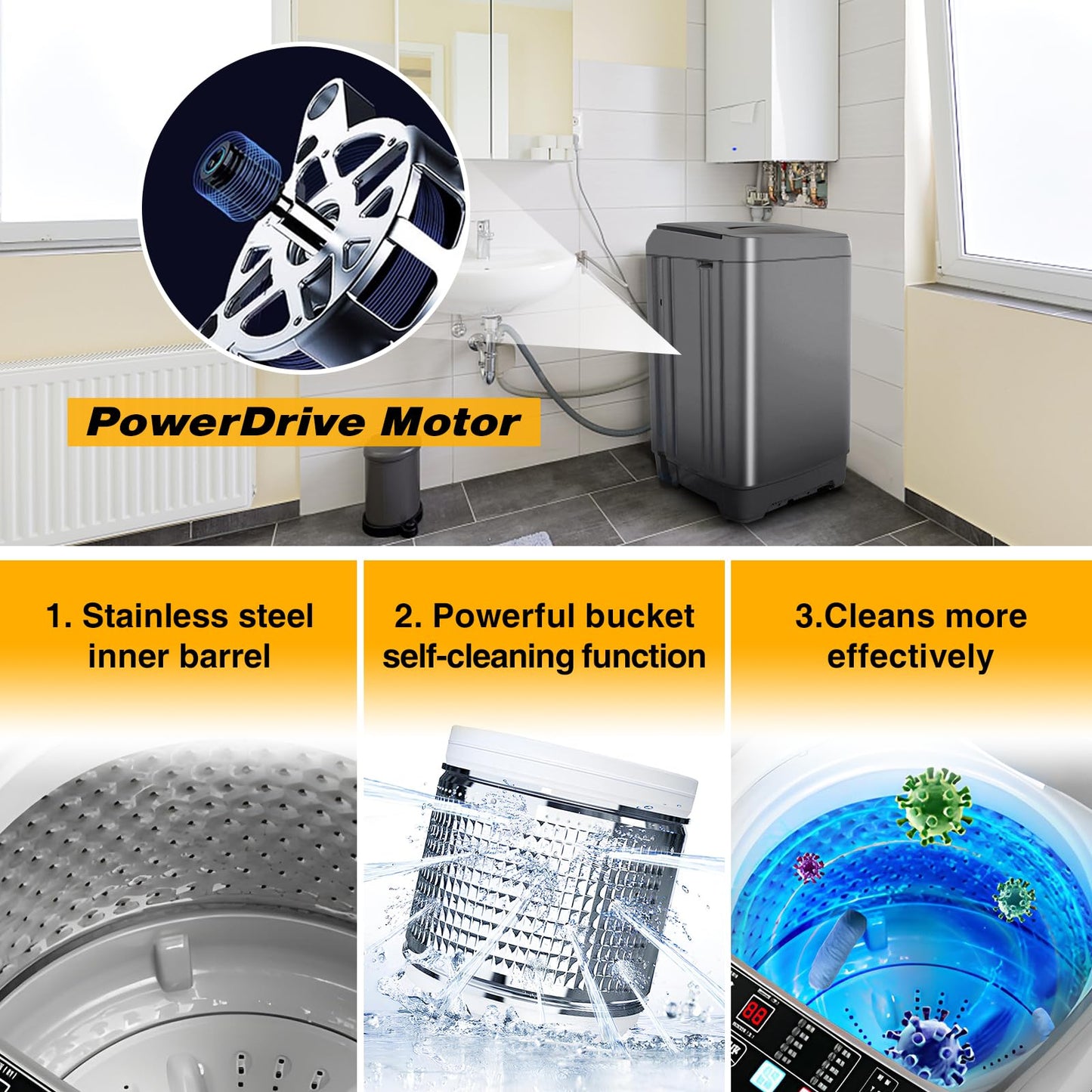 Portable Washing Machine, 25Lbs Capacity Portable Washer with Drain Pump, Full-Automatic Washer with 10 Programs & 8 Water Levels for Apartment, Dorms, Home, Grey