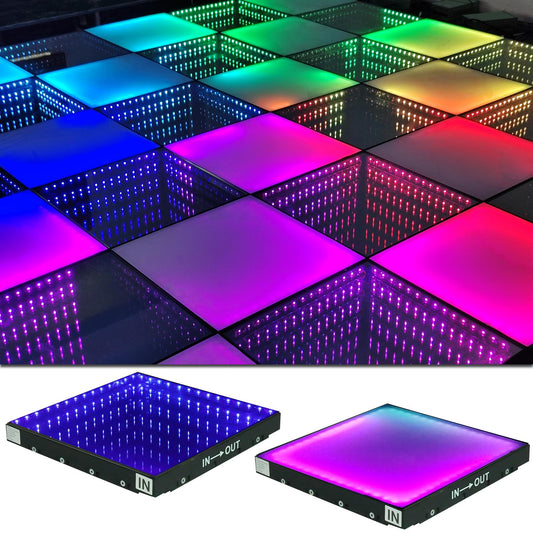 3D Dance Floor Stage Lights Tempered (8 * 8ft) Glass with Flight Case Infinity Mirror Panel 3D Effect LED Dance Floor for Wedding Party (3D&RGB-Magnetic)
