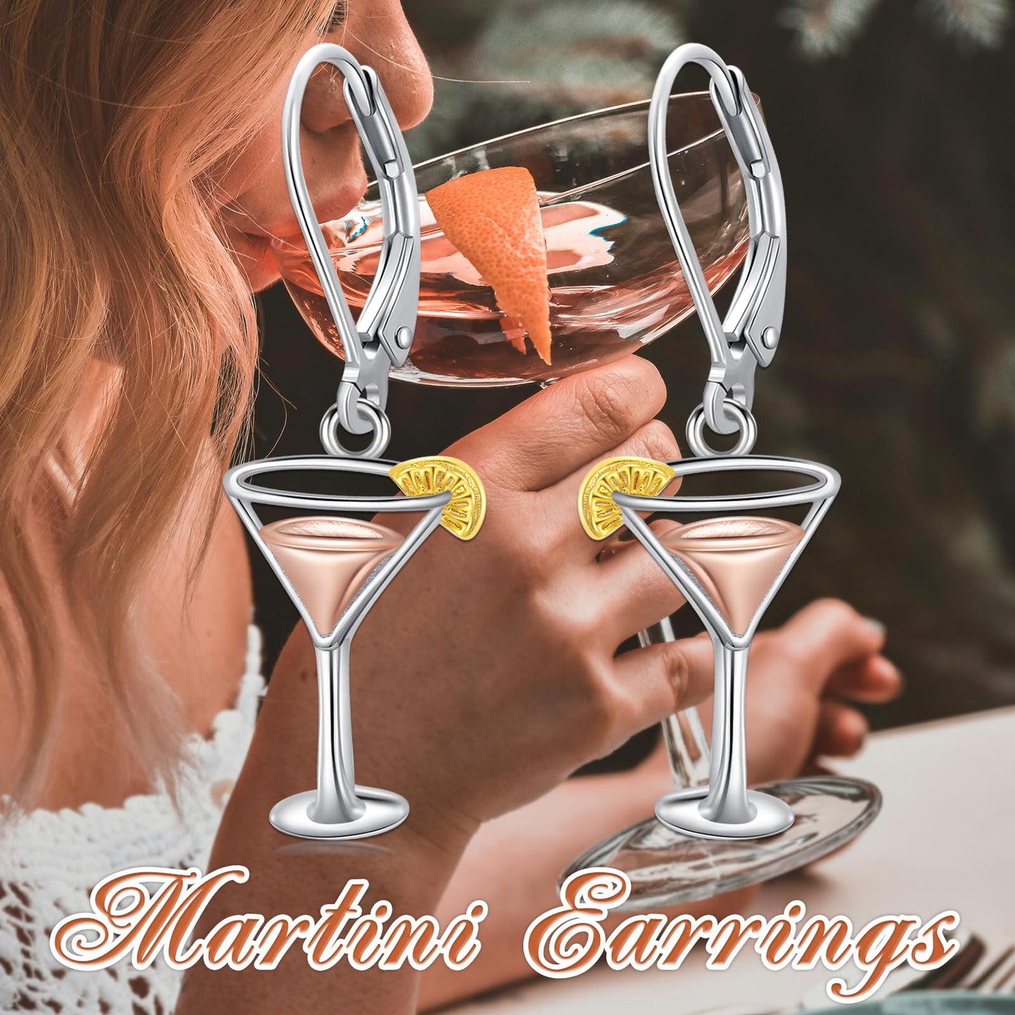 PELOVNY Martini Earrings S925 Sterling Silver Wine Dangle Drop Earrings Wine Jewelry Gifts for Women