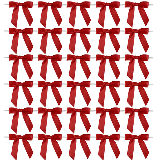 AIMUDI Red Bows 2.5" Satin Bow for Gift Wrapping Twist Tie Bows for Wedding Favors Candy Apples Party Valentine's Day Christmas Decorations - 50 Counts