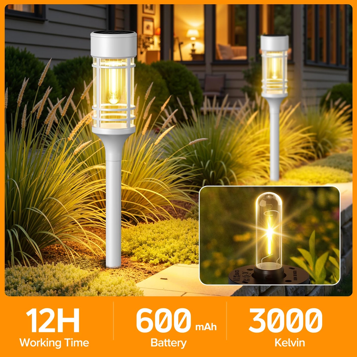 LETMY Solar Pathway Lights Outdoor, 4 Pack Solar Lights Outdoor Waterproof IP65, Bright Garden Light for Yard Walkway Driveway Landscape Garden Decor（White）