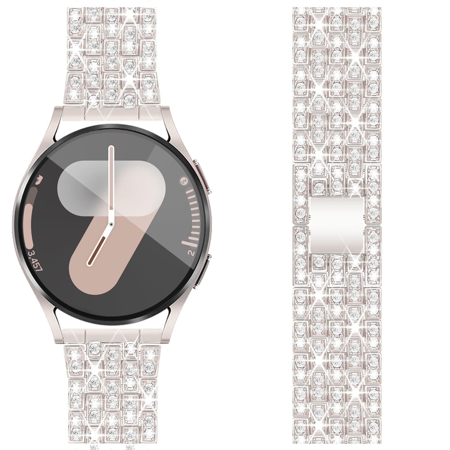 G-ficu Galaxy Watch 7 6 5 4 FE Band 20mm Diamond Bands for Samsung Galaxy Watch 7 6 5 4 FE Band 40mm 44mm, Women Bling Metal Strap for Samsung Watch Bands/4 6 Classic/3 41mm/Active 2-Cream