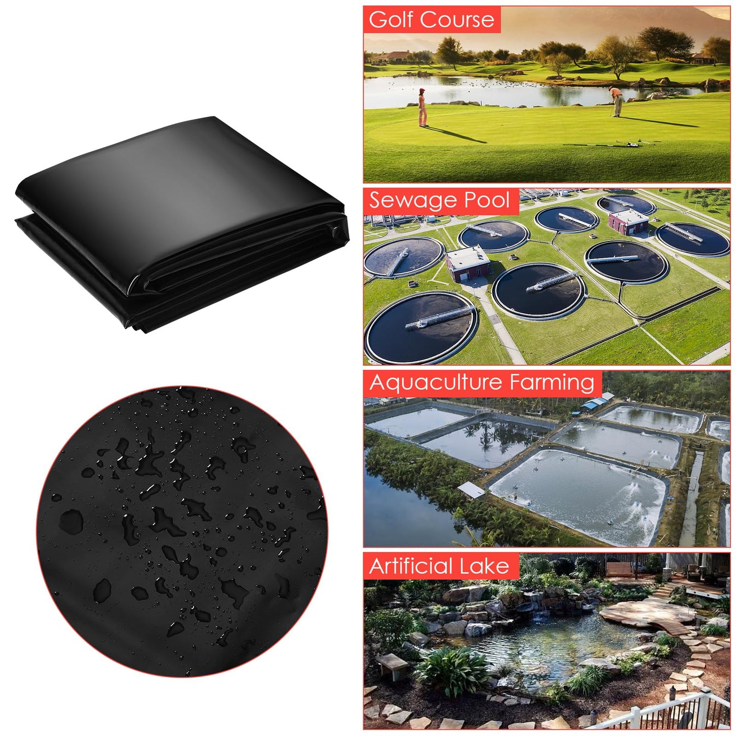 SierraSquad 10x10 ft Pond Liner, 45 Mil Thickness, Pliable & Durable EPDM Material, Easy Cutting & UV Resistant, for Fish or Koi, Features, Waterfall Base, Fountains and Water Gardens