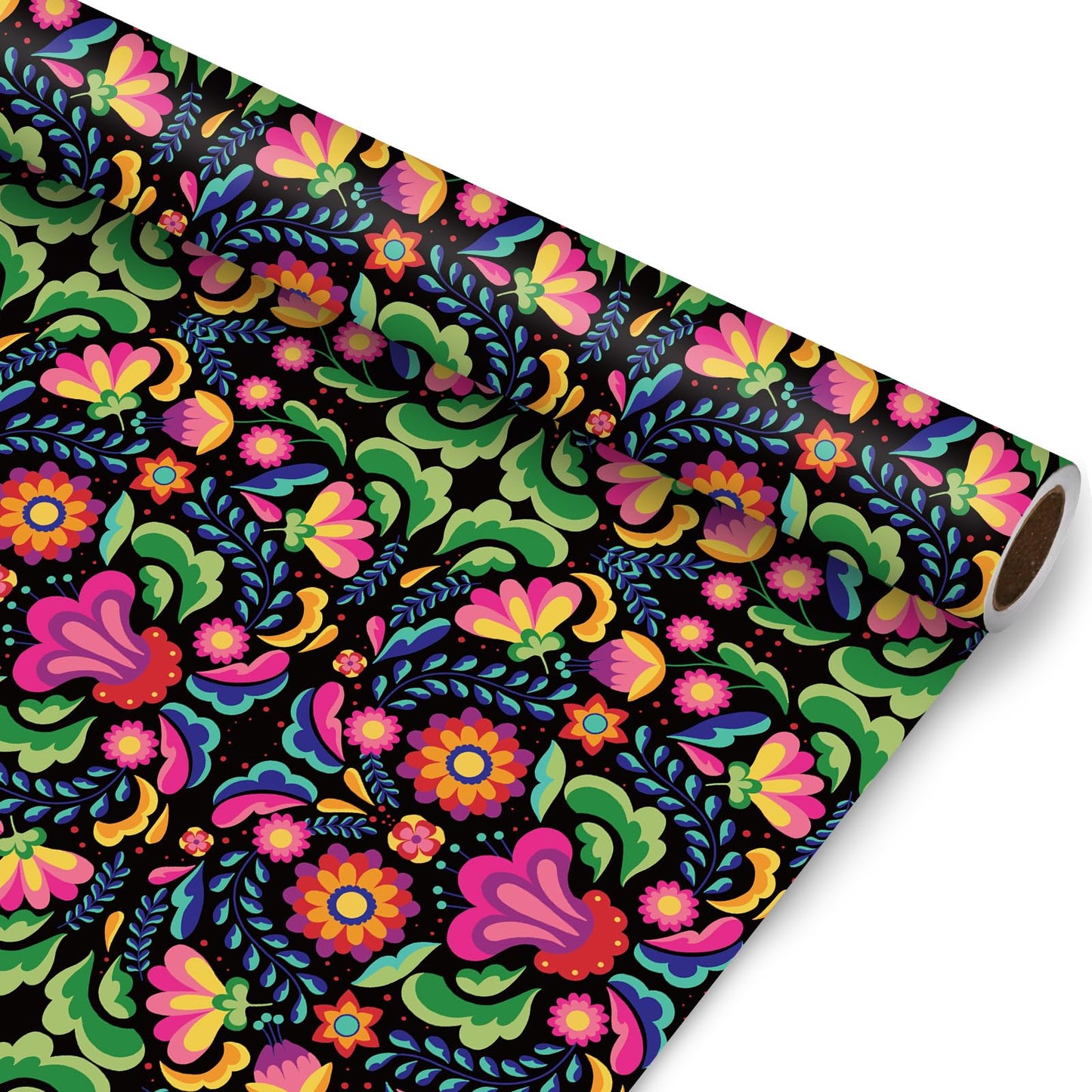 JarThenaAMCS Halloween Wrapping Paper -Mini Roll- 17in x 32.8Ft Day of The Dead Mexican Floral Gift Wrap Paper for Party Wrapping Supplies