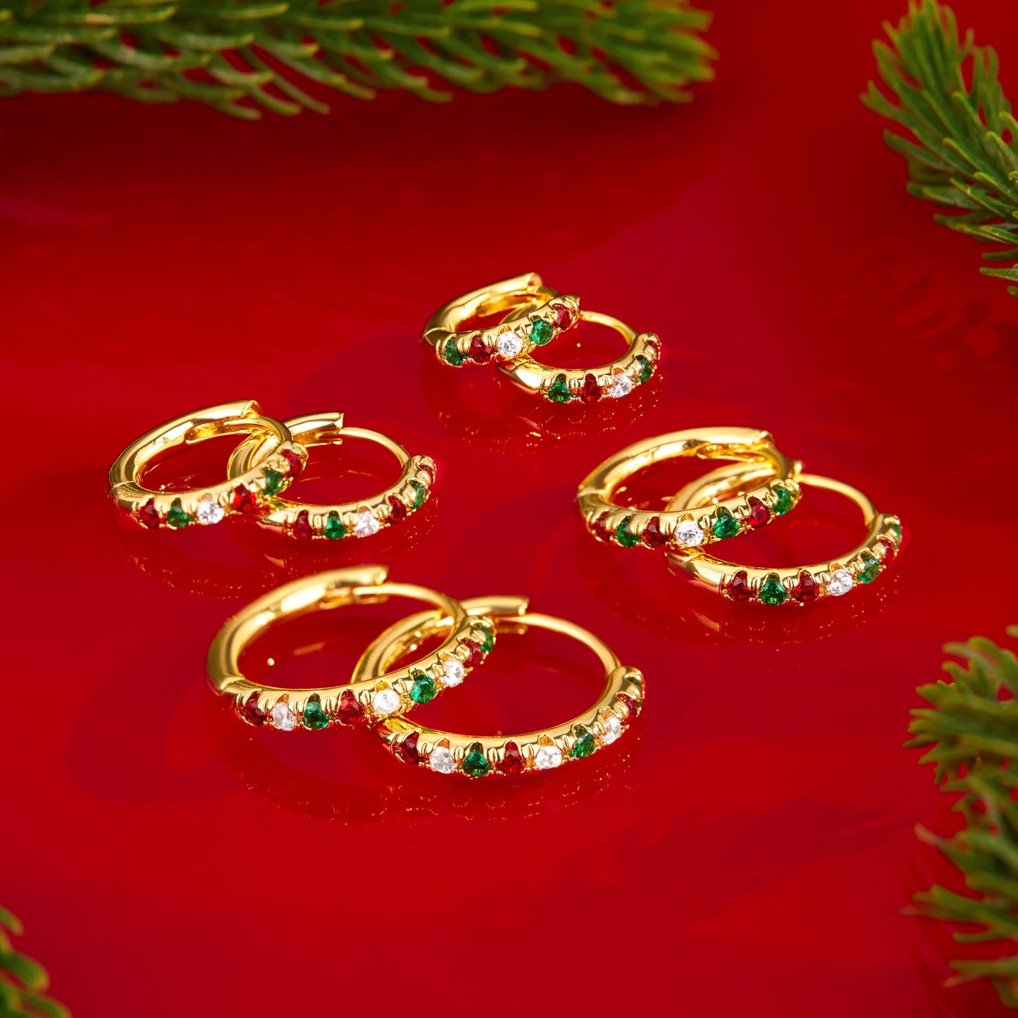 Christmas Earrings for Women, Gold Red Green Hoop Festive Holiday Earring Set for Christmas Stocking Stuffer Jewelry Gifts