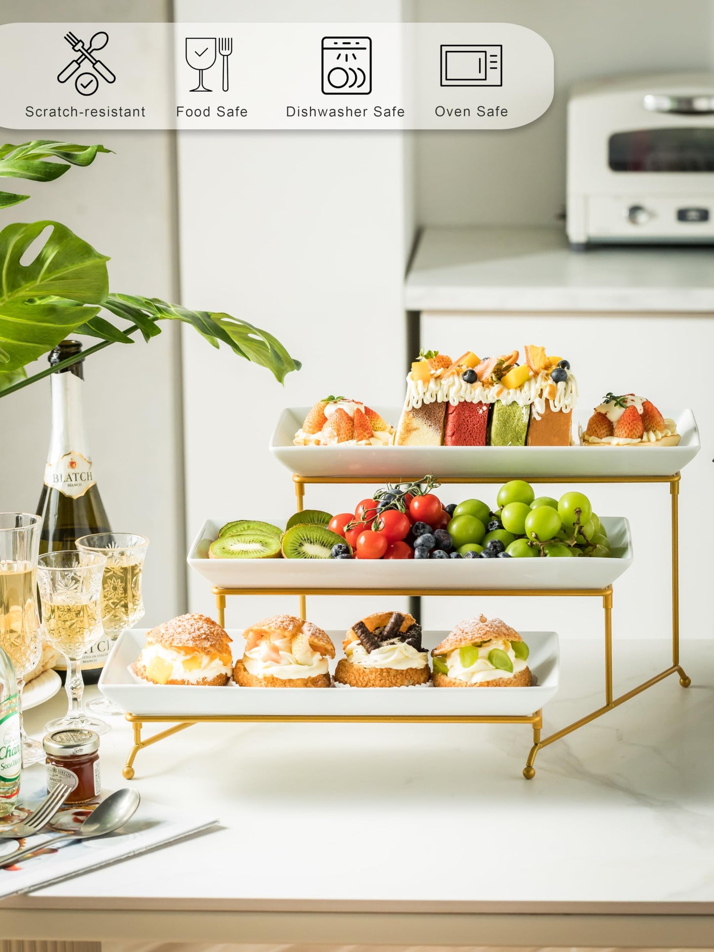 YHOSSEUN 3 Tier Serving Tray for Party, Tiered Serving Platters and Trays, 14 Inch Tiered Tray Stand, Dessert Stand, Serving Stand, Dessert Table Display Set with Collapsible Sturdier Metal Rack