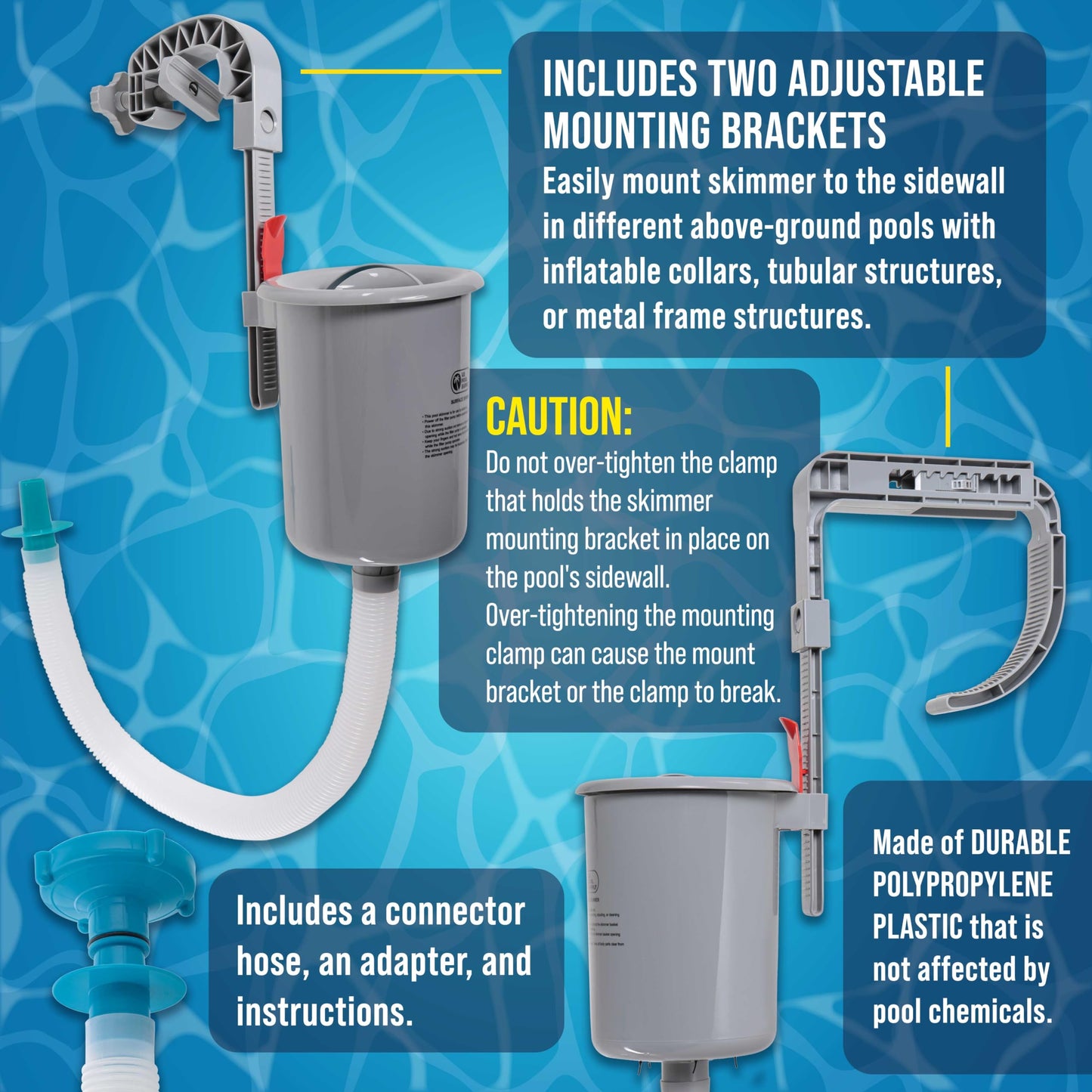 U.S. Pool Supply Pool Skimmer - Above Ground Pool Skimmer, Floating Pool Surface Skimmer, Pool Accessories - Clean Debris Basket, Wall Mount, Attaches to Inflatable Collars, Tubular and Metal Frames