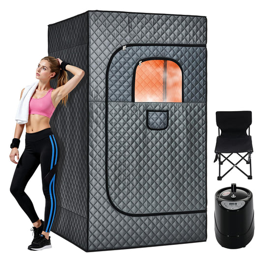 Albott Extra-Large Portable Steam Sauna Box for Home, 39.4"x39.4"x70.9" Full Body Sauna Tent with 3L 1500W Steamer, Remote Control & Folding Chair, Grey