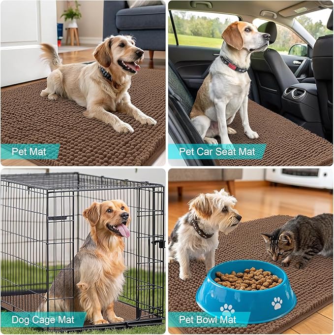 OLANLY Dog Door Mat for Muddy Paws 48x30, Absorbs Moisture and Dirt, Absorbent Non-Slip Washable Doormat, Quick Dry Chenille Mud Mat for Dogs, Entry Indoor Entryway Carpet for Inside Floor, Mocha