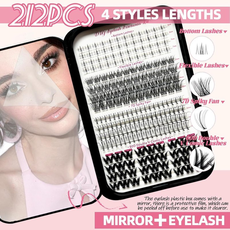 QUKLOGEN DIY Lash Extension Kit 930Pcs D Curl 9-18mm Lash with Lash Bond and Seal,Quick Glue Remover Lash Shampoo Cleansing Brush Headband Wristband Tweezers Eyelash Brush Mini Applicator