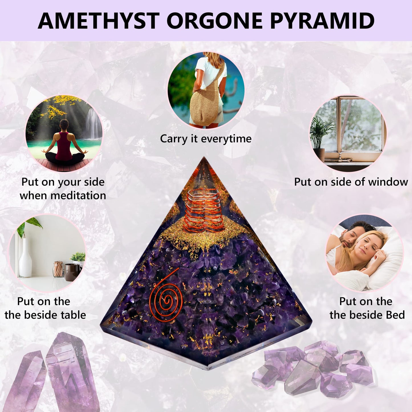 Anaya Agate Orgone Pyramid – Handmade Amethyst Crystal Pyramid – Orgonite Pyramids with Amethyst Crystal Stone, Flower of Life – Crystals and Healing Stones for Spiritual Wisdom and Awakening