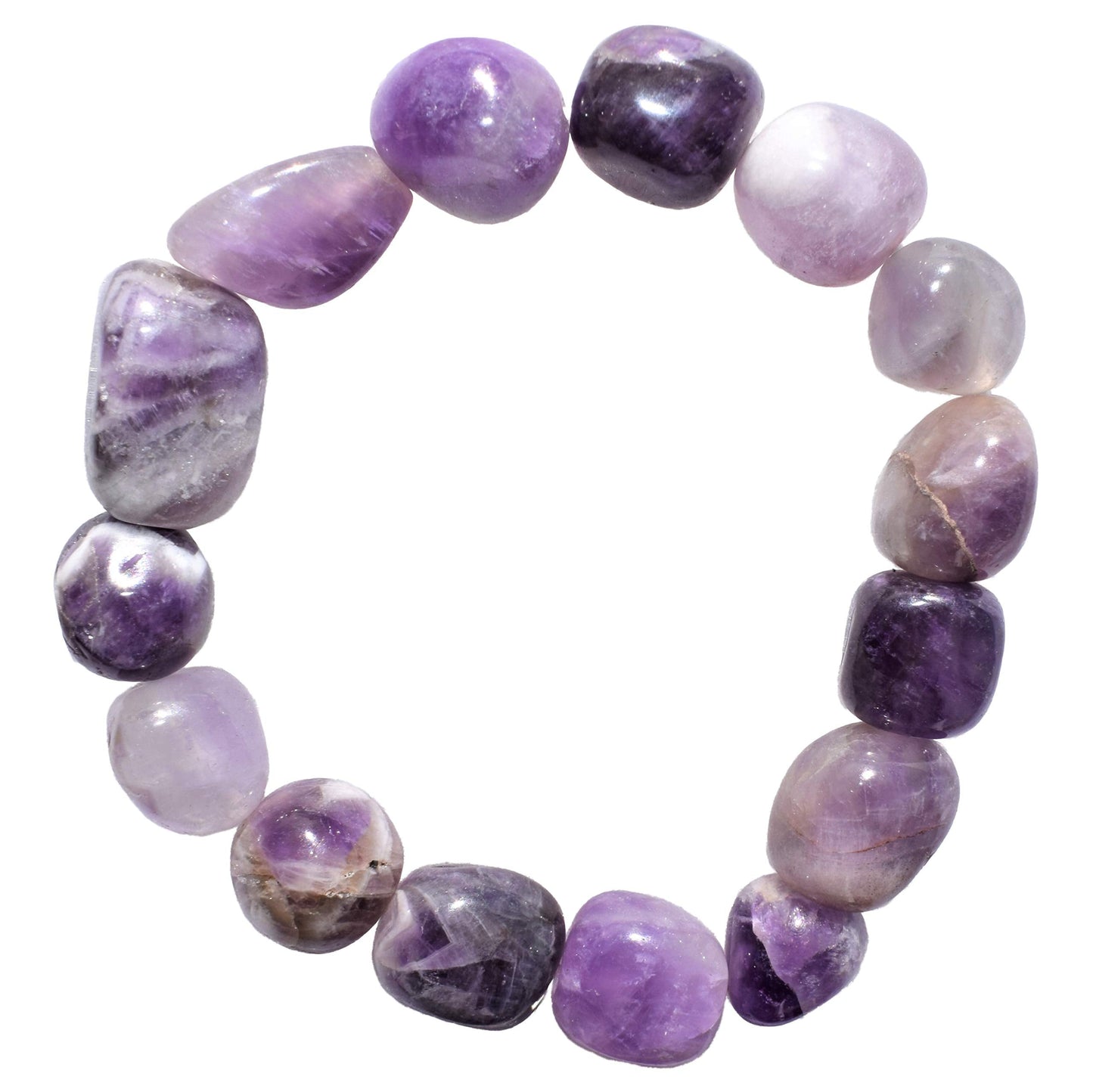 Zenergy Gems CHARGED 6.5" Amethyst Crystal Bracelet Tumble Polished Stretchy + Selenite Heart Charging Crystal (OPEN & HEAL THE HEART CHAKRA - SOOTHE HURT, LONELINESS & ANXIETY)