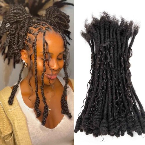 Lovenea 0.6 cm Human Hair Dreadlocks with Twist Ends 8 inch 30 Strands Boholocs Human Hair Handmade Dreadlock Extensions Natural Black Color Can Be Dyed Bleached Curled(1B#, 8 Inch-30 Strands)