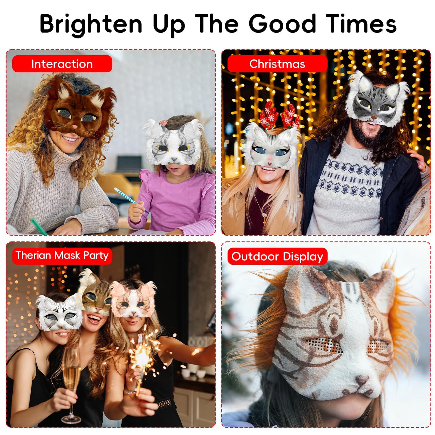 Blurap 83pcs Therian Mask Kit, Cat Mask Base Kit, DIY Furry Masks to Paint, Therian Mask Base Arts Crafts Cat Masks for Halloween Christmas Cosplay Party