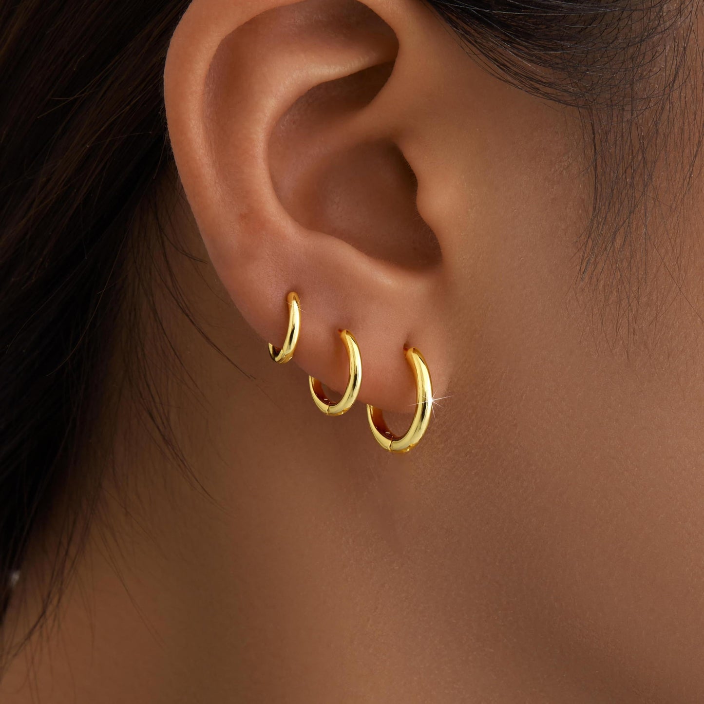 3Pairs Gold Hoop Earrings Set for Women Trendy Chunky Huggie Dainty Earring Jewelry for Women Teens (Gold - Classic 3 Pairs)