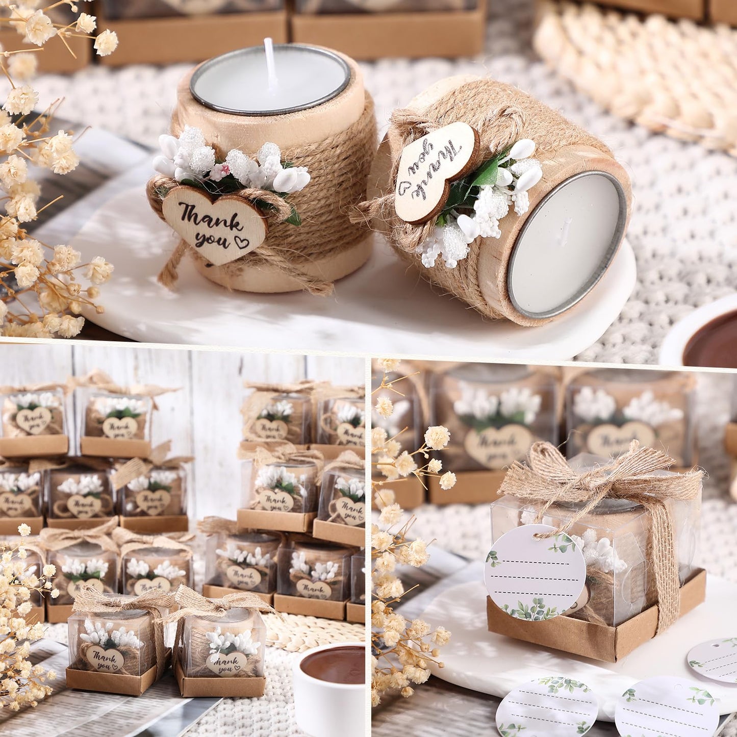 Retisee Wedding Candle Favors for Guests Bridal Shower Wood Memorial Tealight Candle Holder Thank You Gifts Handmade Candles for Wedding Baby Shower Housewarming Table Centerpiece(32 Sets)
