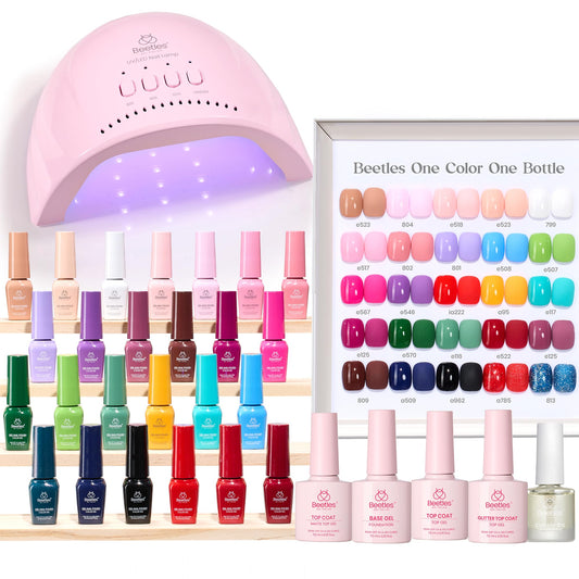 Beetles Gel Nail Polish Kit with U V Light - 25 Colors Gel Polish Set 51 Pcs Imprints of Time Nail Kit One Color One Bottle with Top &Base Coat Beauty Must Have DIY Salon Manicure Gifts for Women