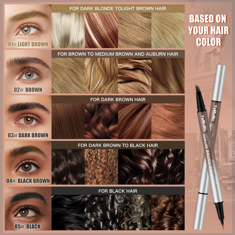 YeMoMo 4D Double-Ended Eyebrow Pen, Hair-Like Brush Tip, Waterproof Brow Tint with Soft Nib, Available in 5 Natural Colors (3#Dark Brown)