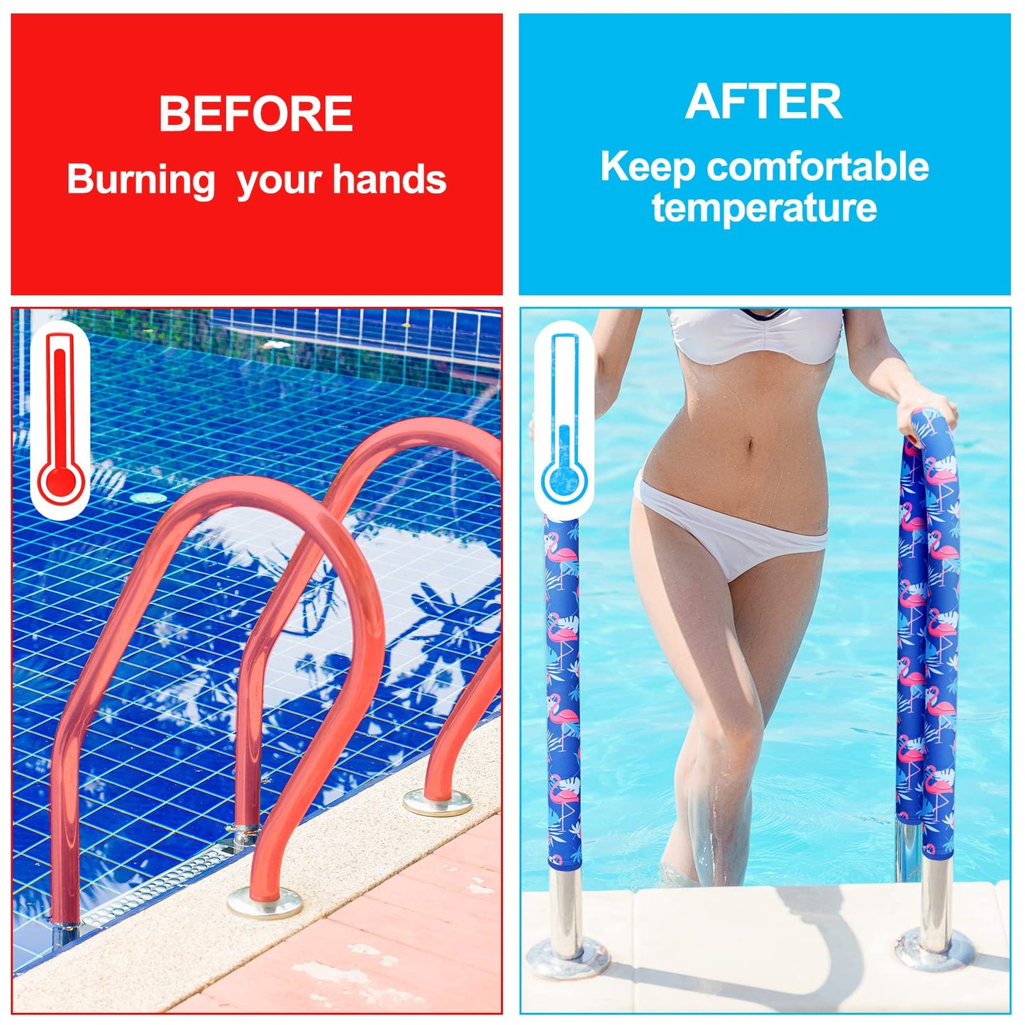 Junkin Pool Handrail Cover 4 ft Swimming Pool Ladder Hand Rail Cover with Zippers Slip Resistant Railing Flamingo Blue Rail Grip for Inground Pools Swimming Hand Railing