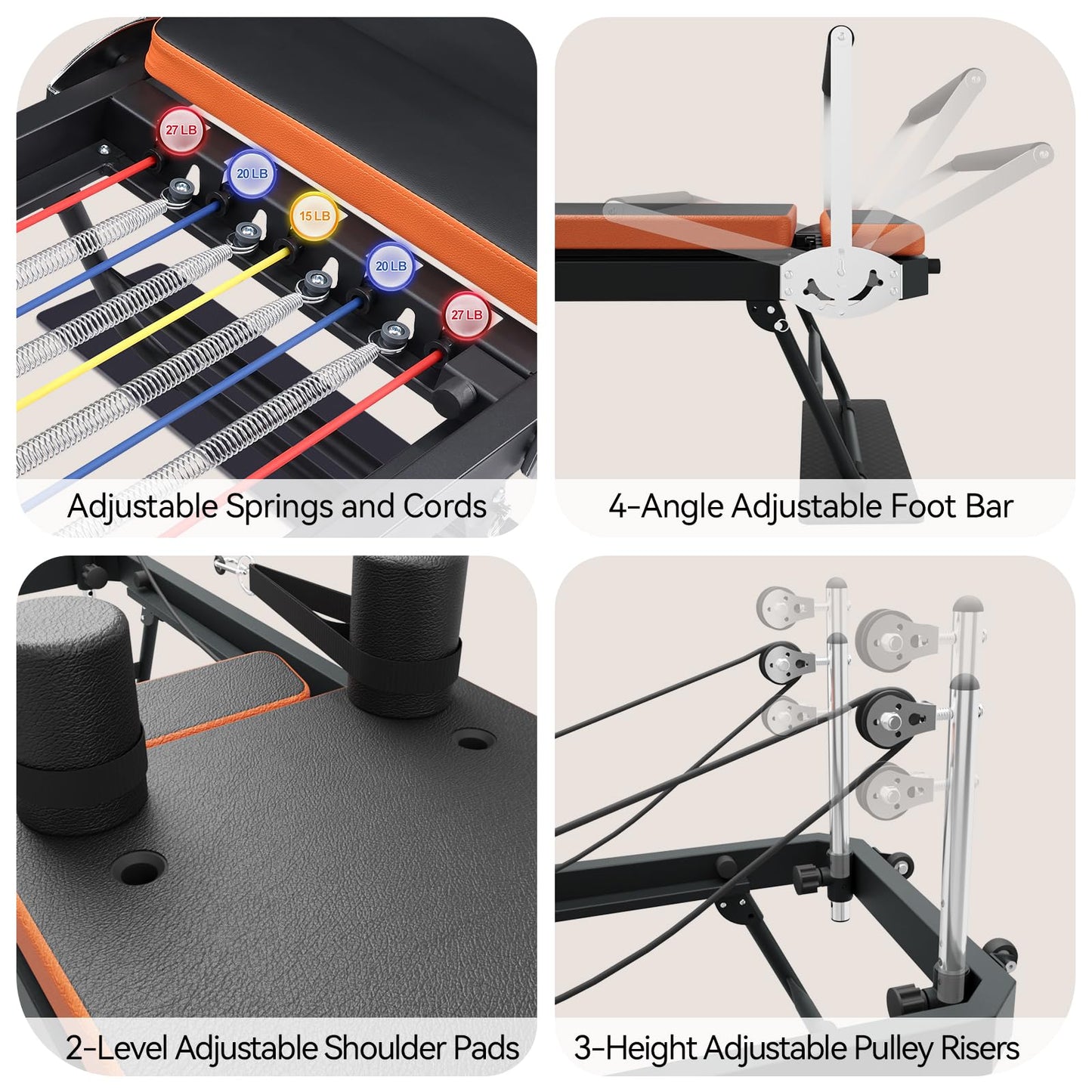Ntoaujao Pilates Reformer, Foldable Pilates Machine for Home Gym Workout with 4 Springs & 5 Cords, fit for Beginners & Advanced Users, Up to 300 LBS (with Jumpboard)
