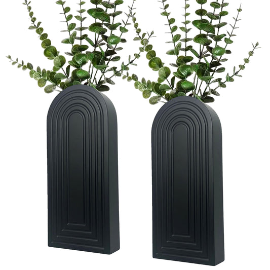2 Pack Wooden Wall Vase Set - Boho & Modern Farmhouse Wall Decor, Hanging Planter for Indoor Plants & Flowers, Wood Mounted Art for Living Room, Bathroom, Hallway, Home Decor (Black, Large)