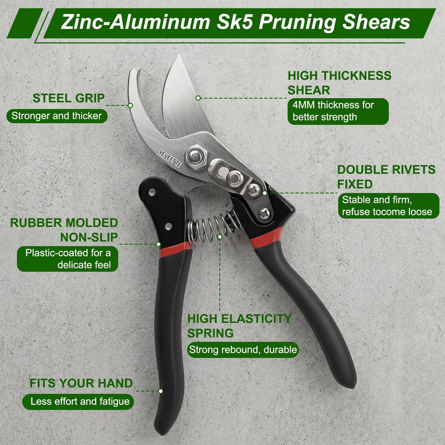 Pruning Shears, 8.5" Professional Garden Shears, SK5 Steel Hedge Clippers, Garden Clippers Handheld, Heavy Duty Garden Scissors Tools, Pruning Shears for Gardening Yard Roadside