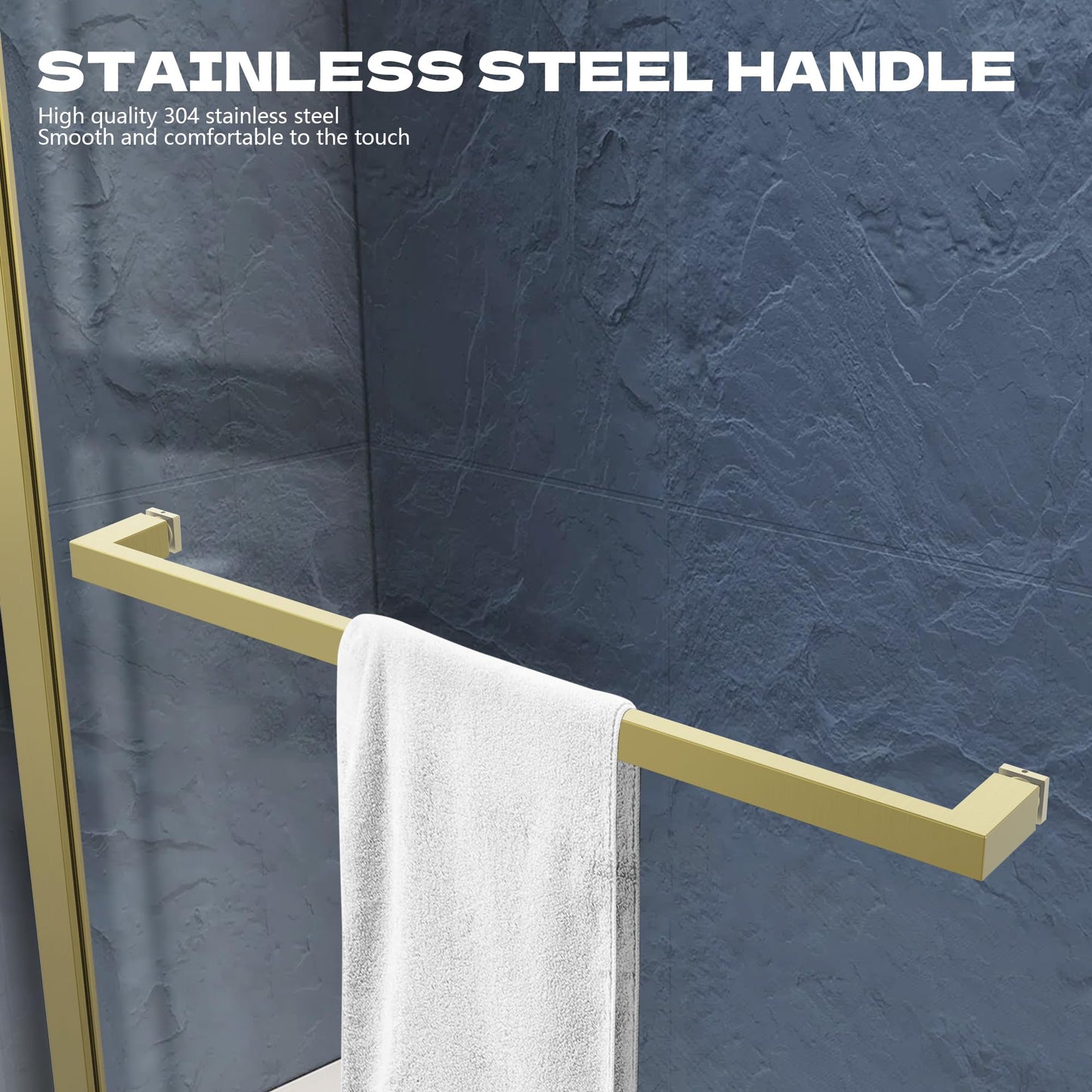 AquivaCoast 34" X 72" Semi-Framed Fixed Shower Screen with Handle, 5/16"(8mm) Thick Clear Tempered Glass Shower Panel, Shower Screen for Walk in Shower with Frame Hardware Kit, Brushed Gold