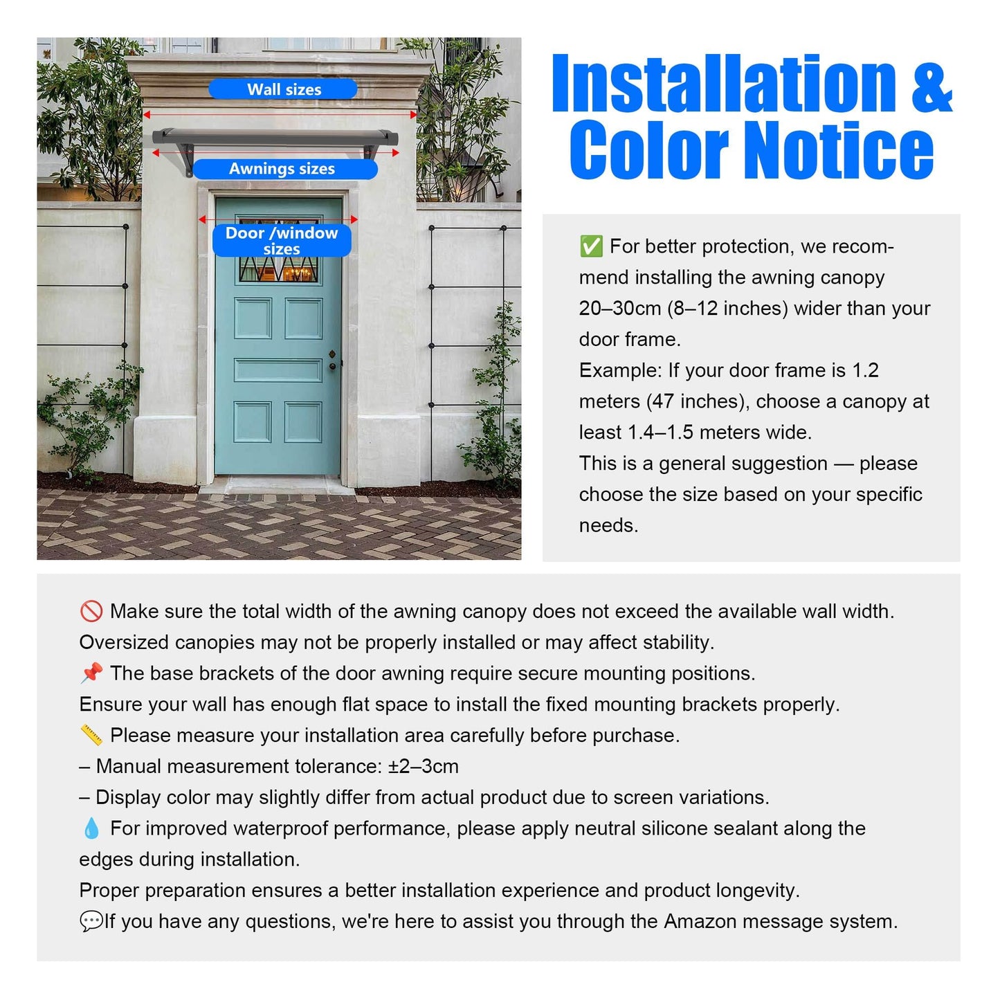 Awning for Door Entrance with Drainage Sink,32x120 Inch Awnings for Doors,Window Canopy Exterior with Plastic Steel Bracket,Polycarbonate Cover,UV,Rain,Snow Protection for House,Porch,Patio,Deck