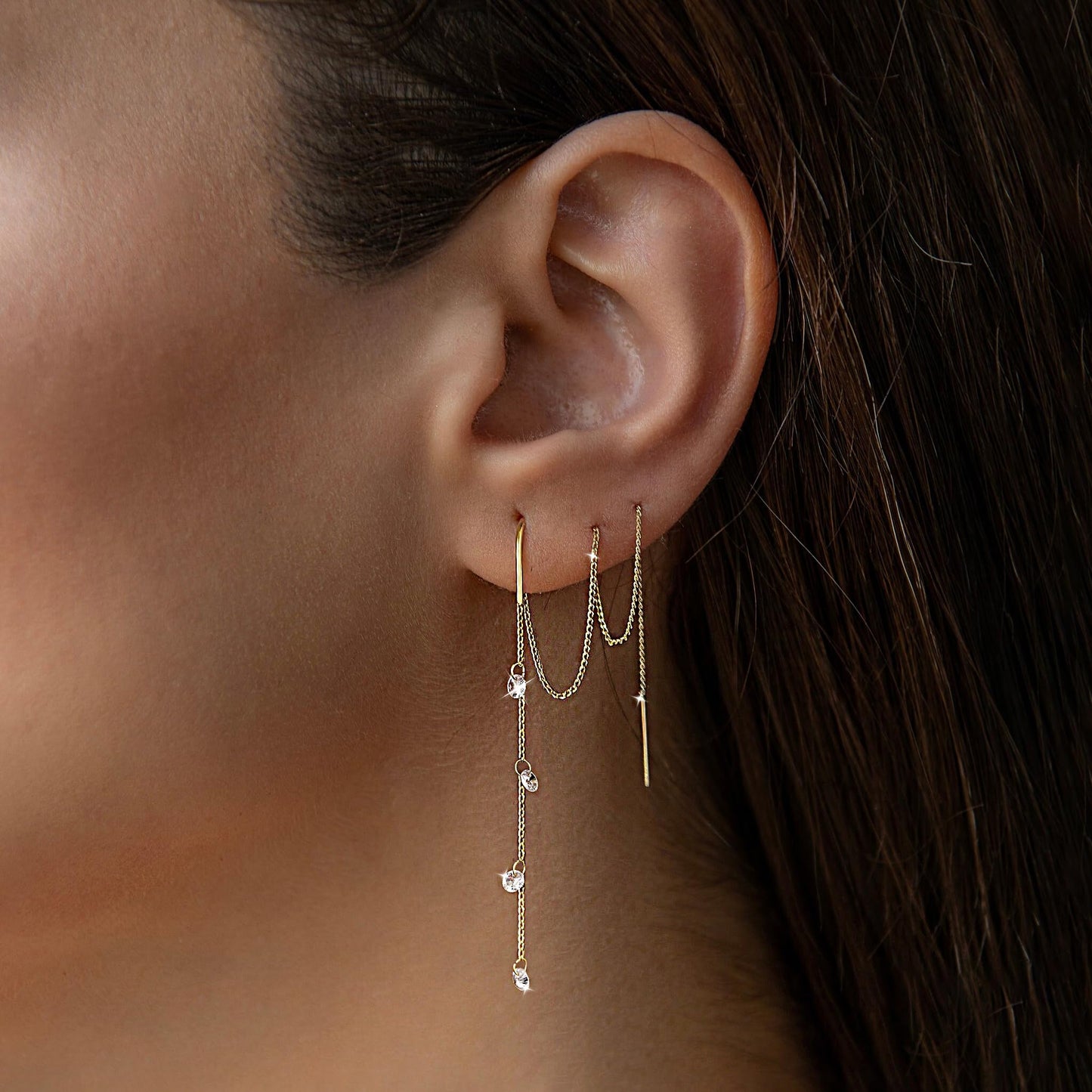 Moodear Dangle Earrings for Women - Trendy 14K Gold Plated Long Chain Earring Non Tarnish Hypoallergenic CZ Drop Earring Dainty Jewelry