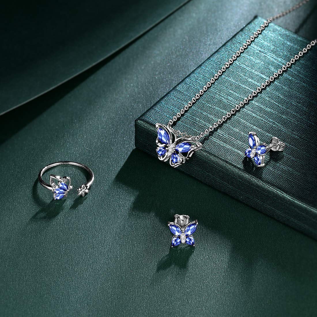 Hipunk Butterfly Purple Jewelry Sets Birthstone Women 925 Sterling Silver December-Tanzanite Birth Stone Animal Butterflies Jewelry Sets/Earring/Ring Set Crystal Birthday Jewelry SS0002D
