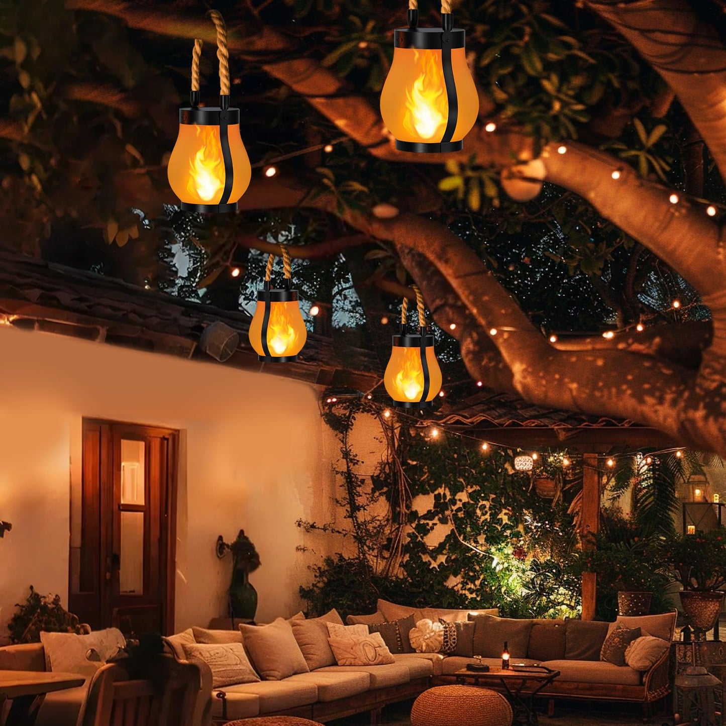 Hompavo Gen2 Solar Lanterns Outdoor with Ultra-Real Flame, Dual Charging (USB/Solar) & 2 Mode - Waterproof Decorative Hanging/Table Lights for Yard Patio Garden Birthday Mothers Day Gifts for Women, 2