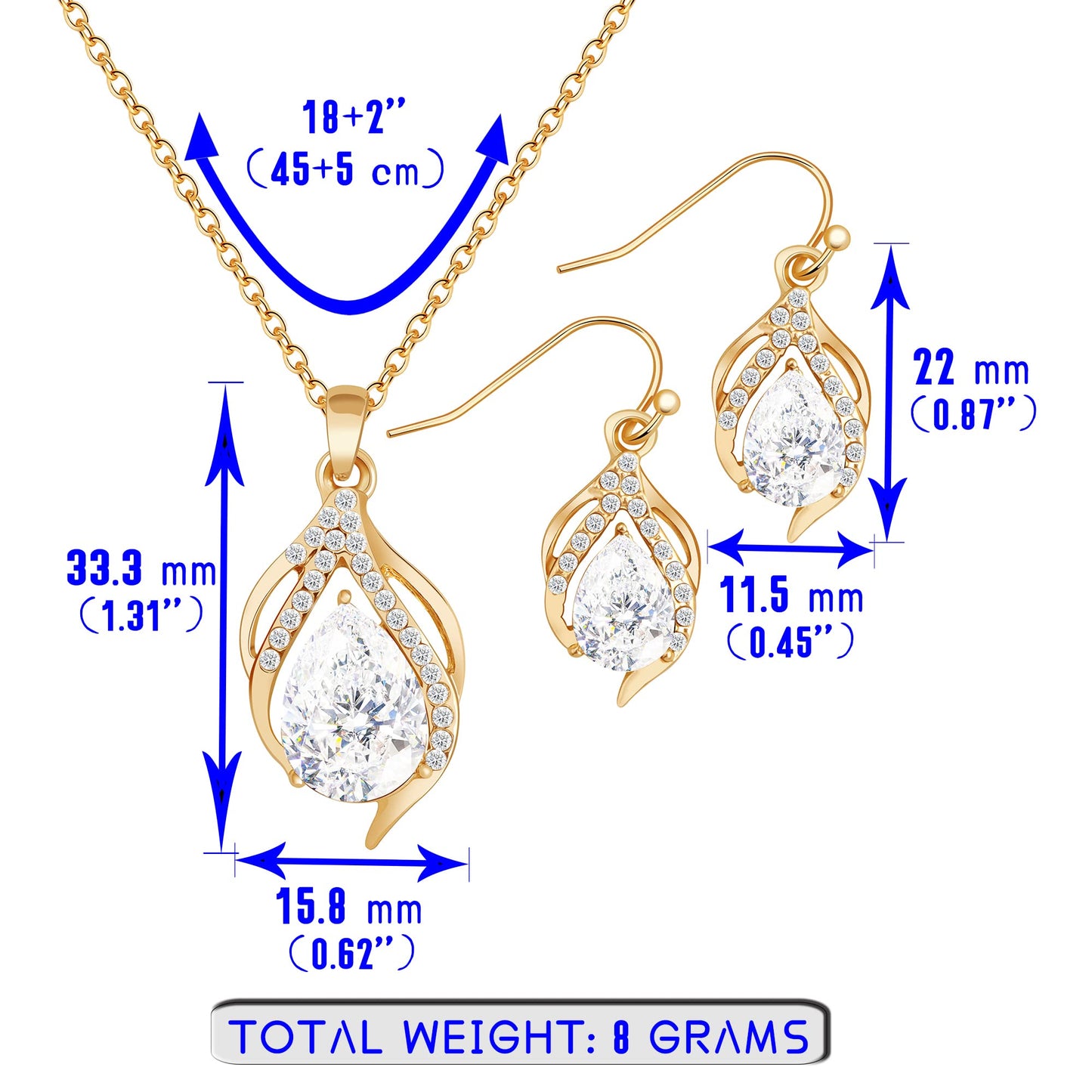 OTTFF Dainty Bridesmaid Jewelry Set Gift for Women 8 Sets Gold Plated Pave Rhinestone & Crystal Necklace Earrings Set for Wedding/Engagement/Anniversary