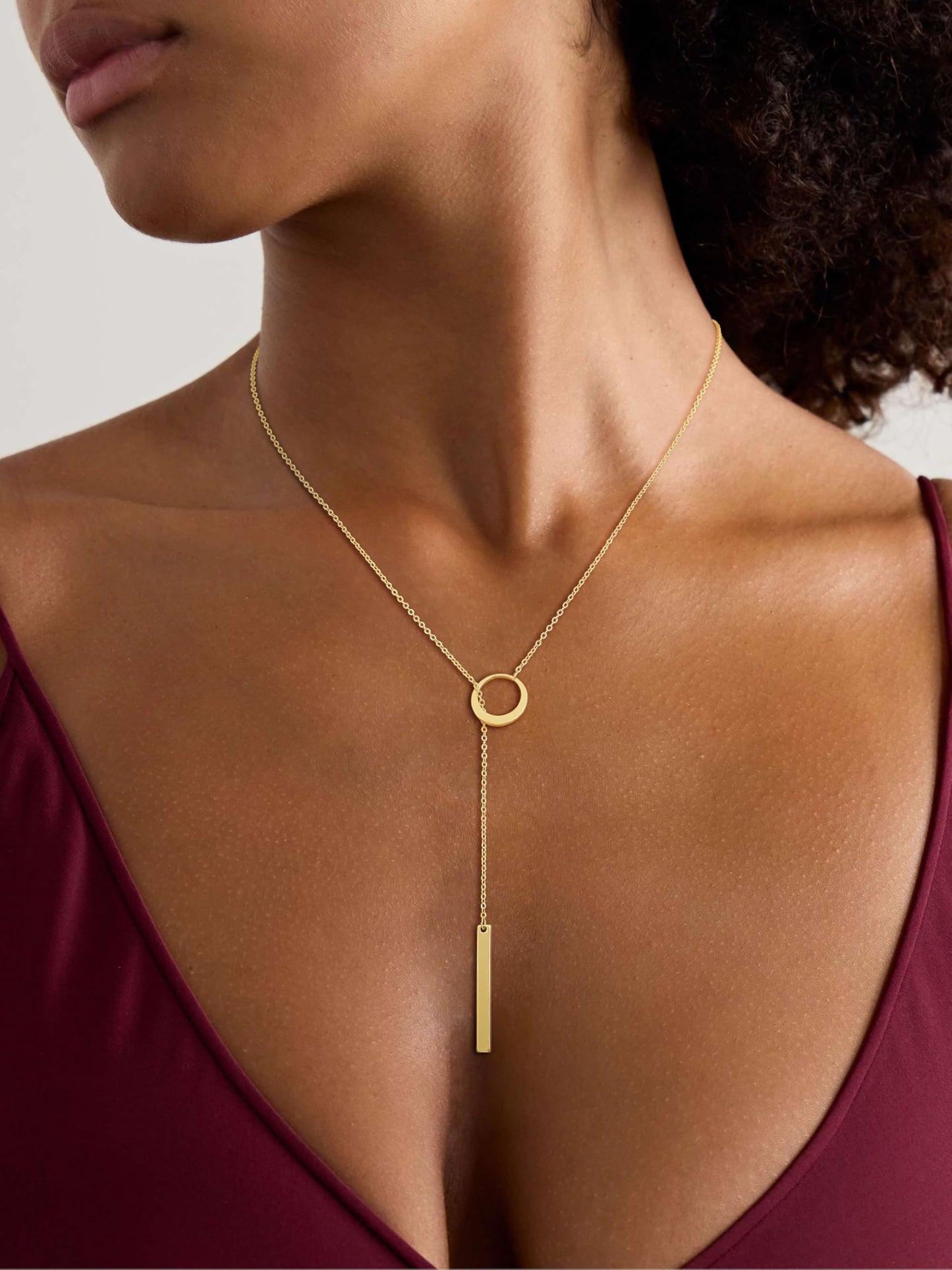 CHESKY Lariat Gold Necklace for Women, Dainty Long Necklace 14k Gold Plated Y-Shaped Pendant Necklace Trendy Circular Chain Drop Necklaces Simple Gold Jewelry for Women Gifts